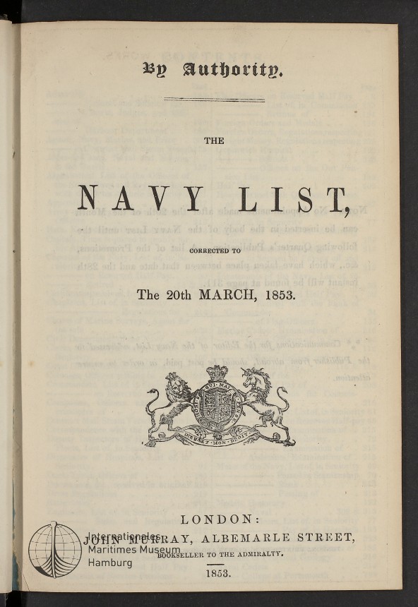 The Navy List, corrected to the 20th March, 1853.