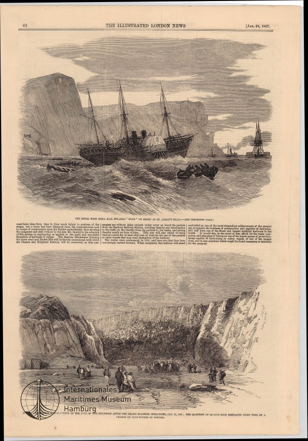 Holyhead Harbour Works: View of the Face of the Mountain after the Grand Blasting Operations on Jan. 16, 1857