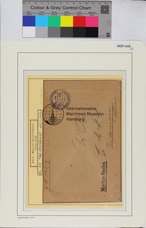 Dienstbrief, Schiffsname/Landeinheit: Steigerwald; Frankatur, Mi.-Nr.: [Keine]; Poststempel: KDMSP Nr. 432 26.1.1916; Nebenstempel: [Keine]