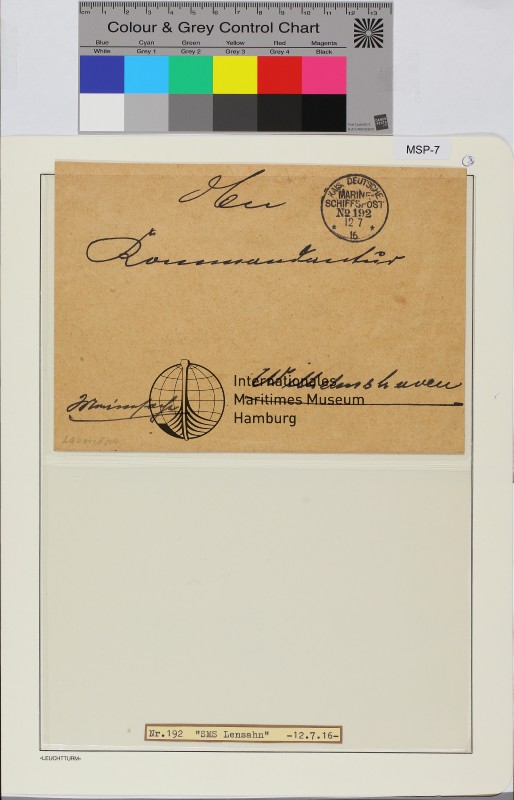 Dienstbrief, Schiffsname/Landeinheit: Lensahn; Frankatur, Mi.-Nr.: [Keine]; Poststempel: KDMSP Nr. 192 12 7 16; Nebenstempel: [Keine]