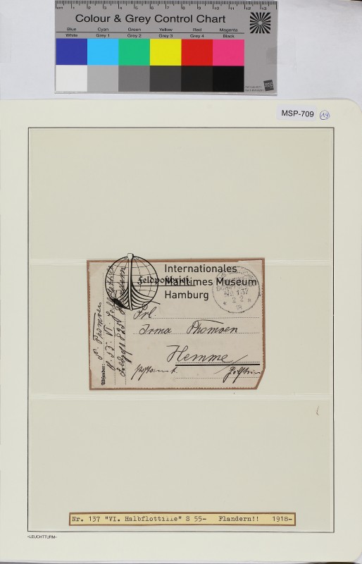 Privat-Feldpost-Kartenbrief, Schiffsname/Landeinheit: VI.Torpedoboots-Halbflottille; Frankatur, Mi.-Nr.: [Keine]; Poststempel: KDMSP Nr. 137 2 2 18; Nebenstempel: [Keine]