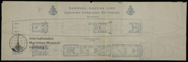 Plan des Sonnendeck und Promenadendeck des Doppelschrauben-Schnellpostdampfer "Deutschland"